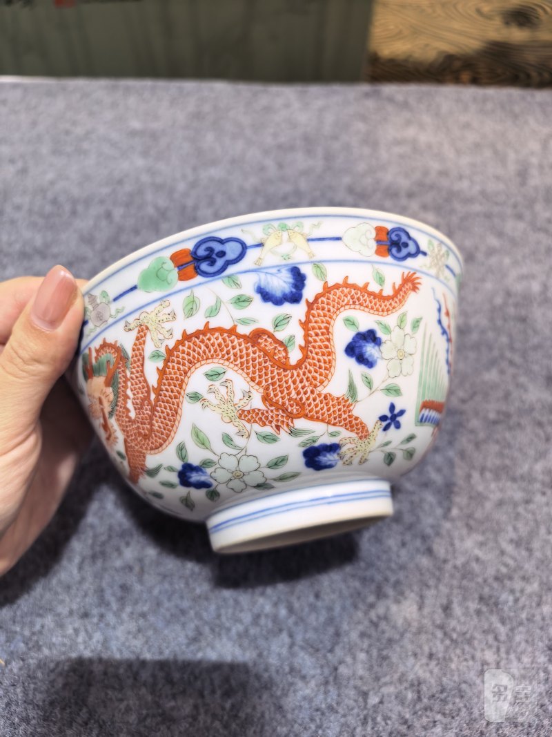 清道光 五彩龙凤纹碗 - 图4